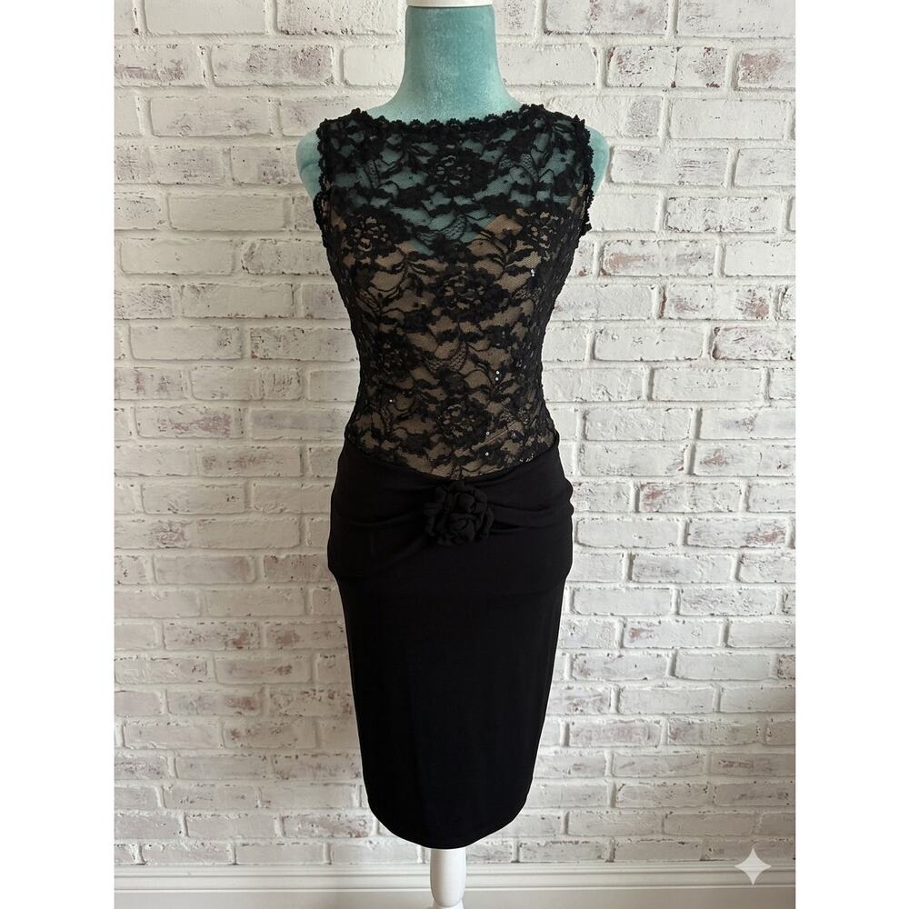 MODA INTERNATIONAL Black Lace Sequin Whimsigoth Wiggle Dress Nude Illusion